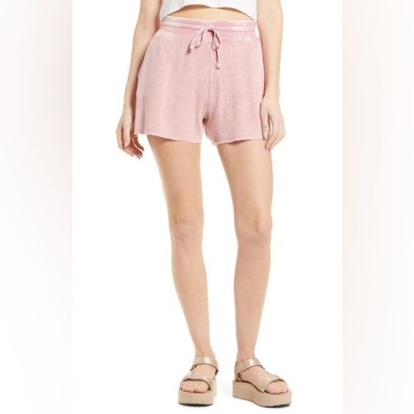 SPLENDID shorts tie waist thermal waffle mineral wash raw hem rose cotton size L - Picture 8 of 14